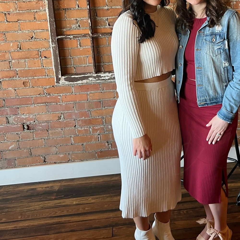 White Two piece sweater top and skirt